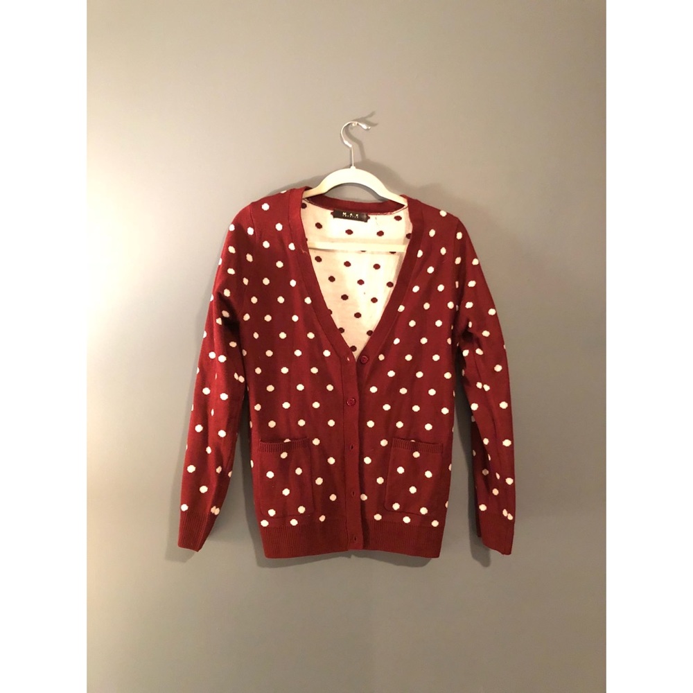 ModCloth Red and White Polka Dot Cardigan
